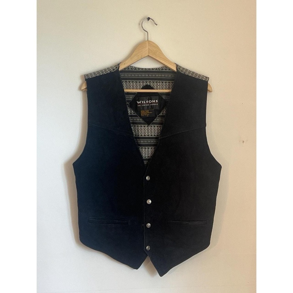 Vintage Wilsons Leather Mens Suede Vest Black Western Southwestern Large L
